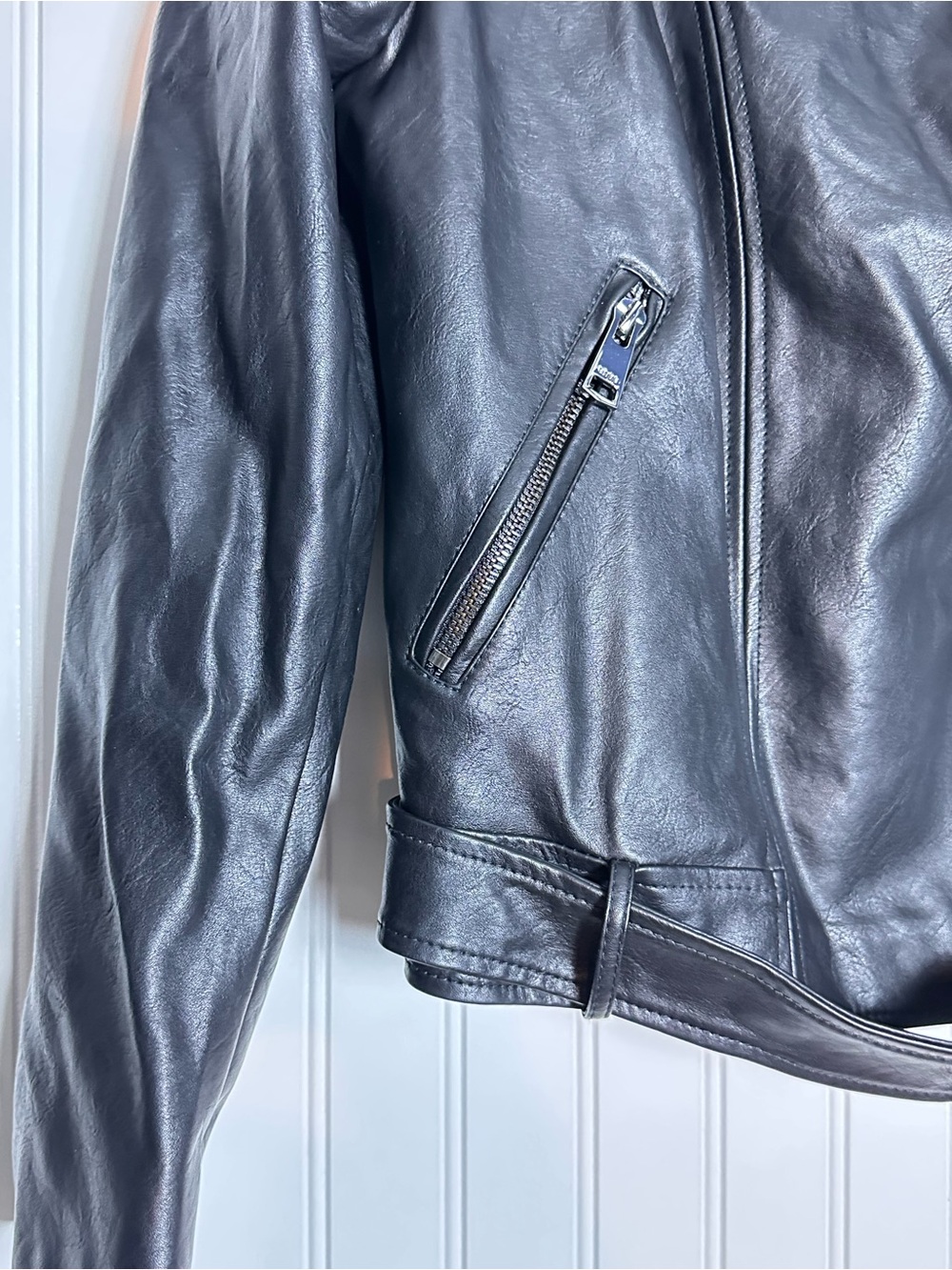 Elodie Faux Leather Moto Jacket L biker jacket, asymmetrical zip outerwear - Picture 5 of 10